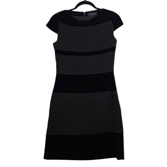 Piazza Sempione Textured Black Dress Velvet and Tweeded Back Zip Size 6 (IT 42) - Picture 2 of 16